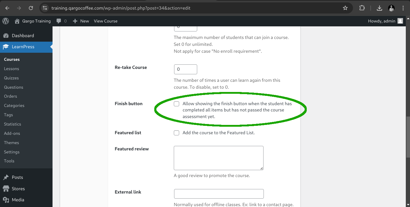 Disable finish for uncompleted
