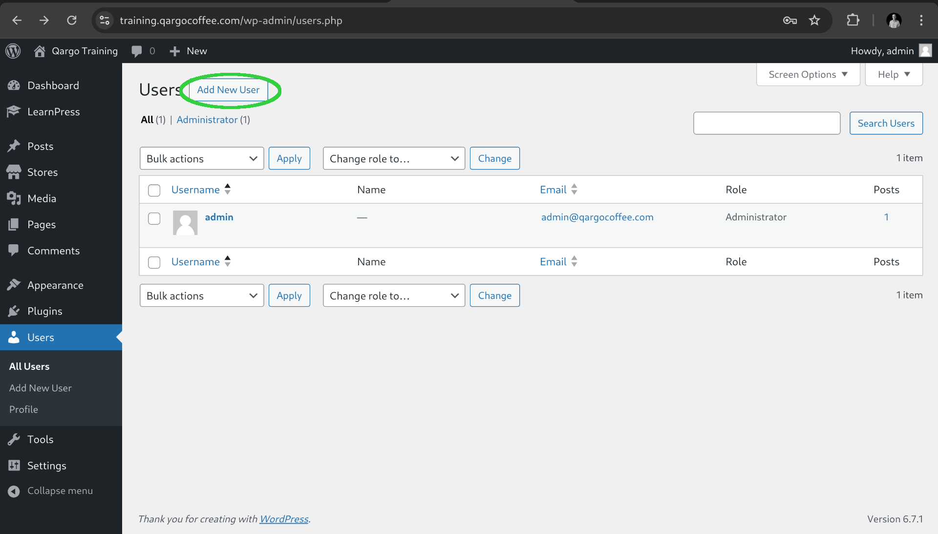 Create user page