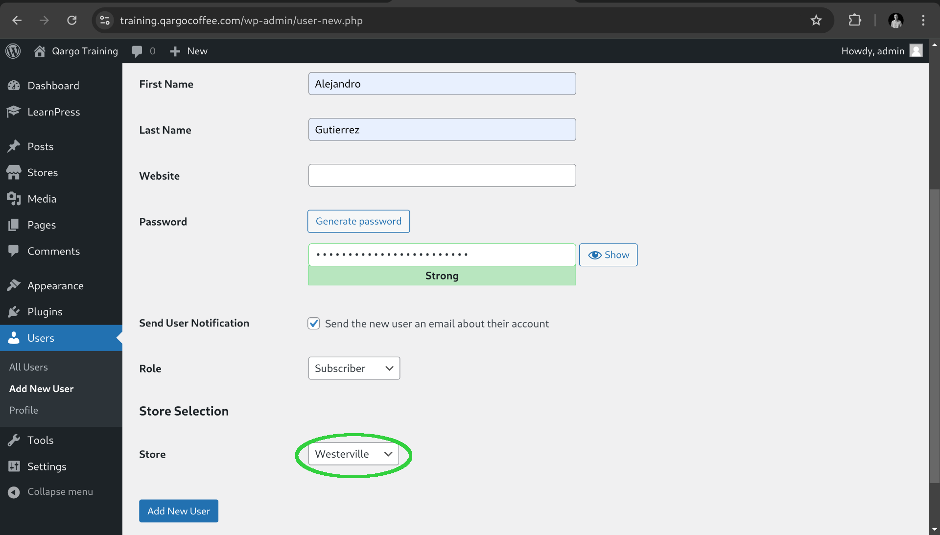 Create user page 3